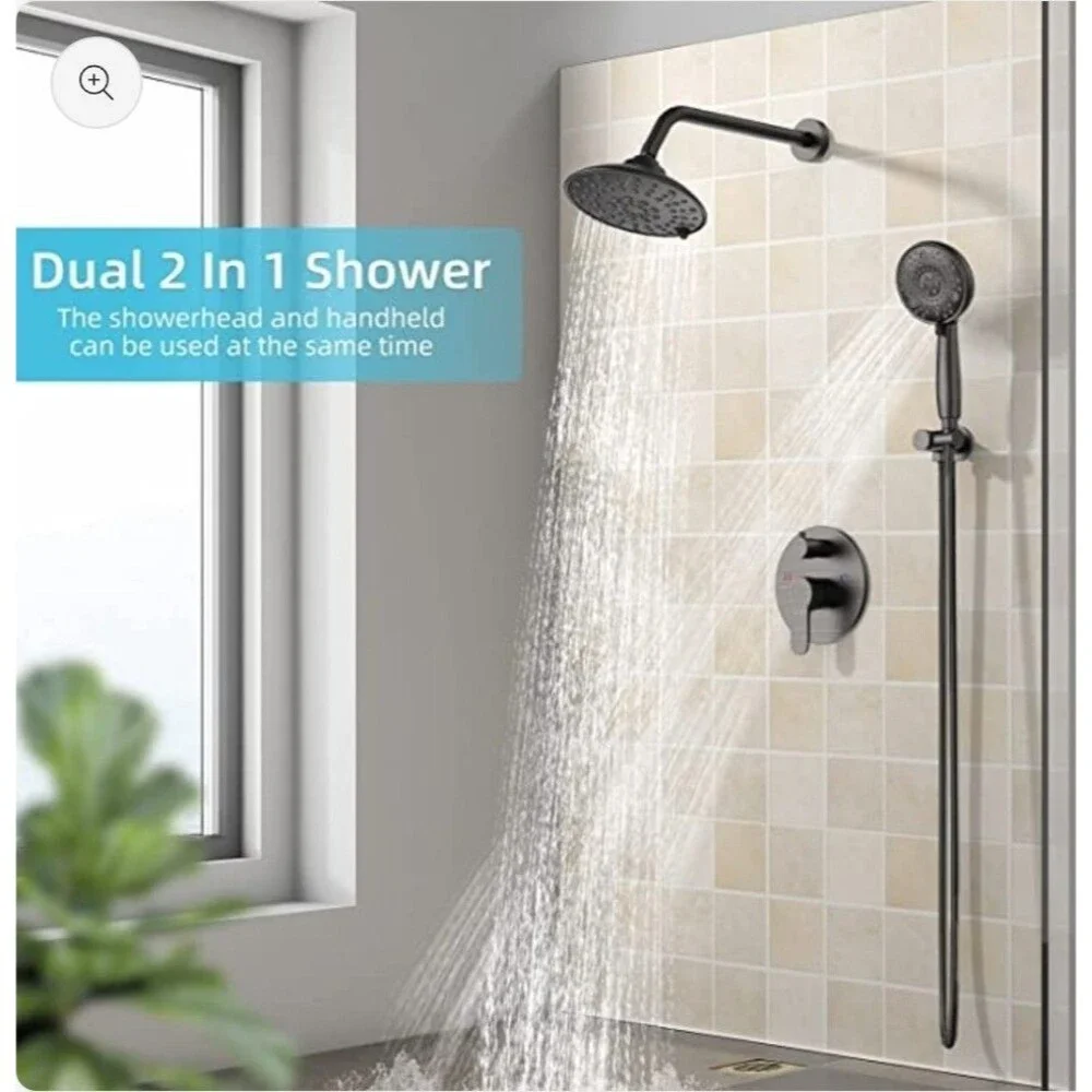 EMBATHER Black Shower Faucets Sets - Overhead Rain Head Shower System 8 Inch